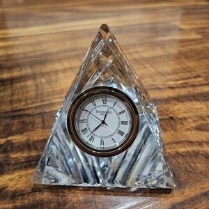 Waterford Crystal Triangular Clock with Silver Accents. In Box